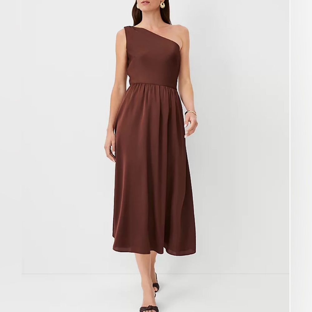 Ann Taylor One-Shoulder Chocolate Dress